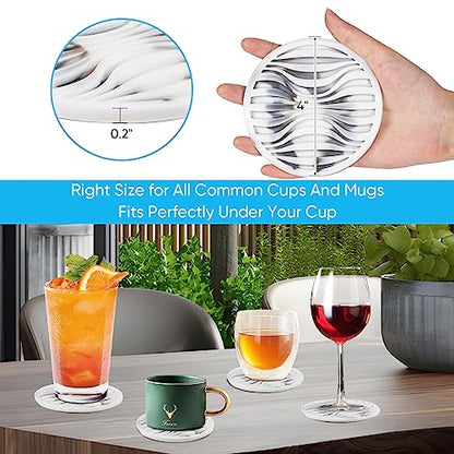 6 Pack Rubber Coasters for Drink with Holder, Silicone Cup Mat Non-Stick | Coasters Drink Non-Stick Outdoor Plastic Coasters Set Thickened Hot-Cold Fits Any Cups Table Rubber Non-Slip Glass Coaster - color: Black White-plastic Holder