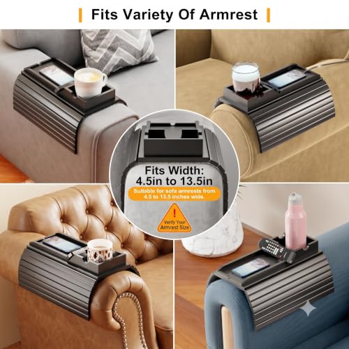 Bestjing Bamboo Couch Armrest Table, Sofa Arm Tray with Detachable Couch Cup Holder- 2 in 1 Anti-Slip Foldable Sofa Armchair Caddy Table for Drinks Cellphone TV Remote Snacks (Black) - color: Black, size: 16.3" x 13.3" x 2"
