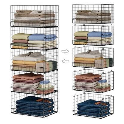 Yociyoga 5-Tier Stackable Closet Organizers and Storage Shelves, Closet Shelf Organizer Basket Bins, Foldable Sweater Storage for Closet Organizer System, Black(Patent 30022416)