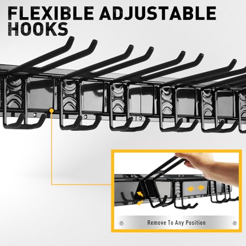 ELEAD 18-Pairs Heavy Duty Garage Tool Organizer Wall Mount Hooks, 96 Inches 1460 lbs Garden Tool Organizer with Adjustable Hooks for Garden, Yard, and Shed - color: Heavy Duty 96-Inch (18-Pairs)