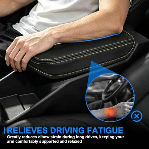 Console Cover for 2024 2025 2026 Chevrolet Trax (LS/1RS/LT/2RS/ACTIV) Leather Center ArmRest Box Cover Pad 2024 2025 2026 Chevy Trax Accessories Protector Cushion (Yellow Stitches) - color: yellow