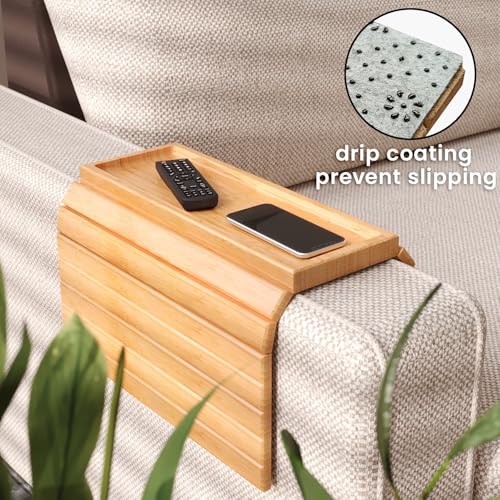 Sofa Arm Tray,Bamboo Folding Couch Arm Tray,Sofa Armrest Trays with Anti-Slip Pad for Drinks,Snacks,Phone,Remote Control（Natural） - color: Natural