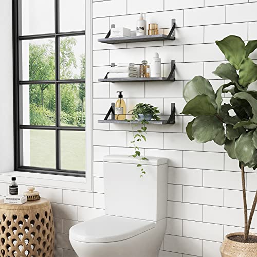 Forbena Grey Floating Shelves for Wall Decor Set of 3, Floating Book Shelves for Bedroom Living Room Classroom Library Office, Wall Mounted Shelf for Kids Room Christmas Decor (Rustic Gray) - color: Rustic Grey, size: 17 x 6 Inch