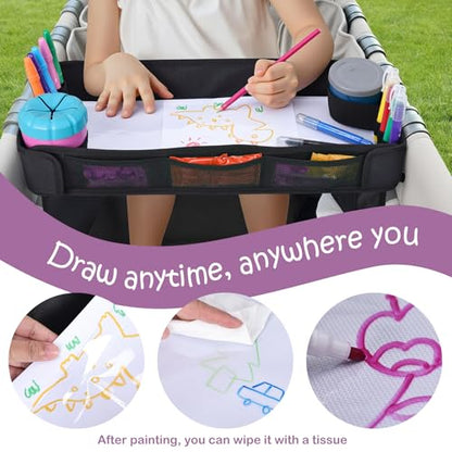 Babenest Stroller Snack Tray for Wonderfold Wagon W4, Foldable Thickened Snack Tray with Cup Holder, Storage Mesh Bag & Pen Slot, Easy to Clean Snack Board for Drawing - size: W4