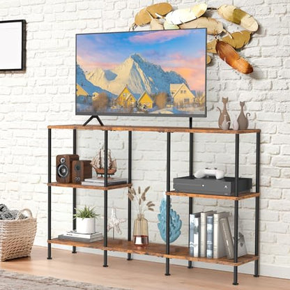 50 Inch TV Stand, Tall Entertainment Center with Open Storage Shelves,3 Tier Tall Farmhouse TV Console Table for Small Spaces, Media Cabinet Rustic Entertainment Center for Living Room Bedroom, Brown - color: Brown