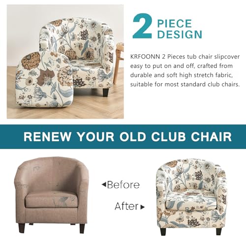 KRFOONN Club Chair Slipcover 2 Piece Stretch Printed Round Barrel Chair Covers Removable Tub Chair Slipcover with Elastic Bottom Chair Coverings Furniture Protector Cover for Living Room, A11 - color: Color A11