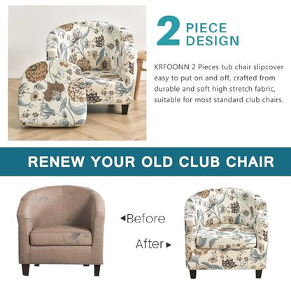 KRFOONN Club Chair Slipcover 2 Piece Stretch Printed Round Barrel Chair Covers Removable Tub Chair Slipcover with Elastic Bottom Chair Coverings Furniture Protector Cover for Living Room, A11 - color: Color A11