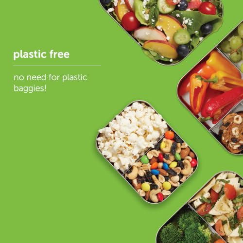 LunchBots Small Snack Packer Bento Box - Extra Small Divided Stainless Steel Snack Container - 2 Compartments for Fruits, Vegetables and Finger Foods - Dishwasher Safe – Stainless Lid - size: 2 Section
