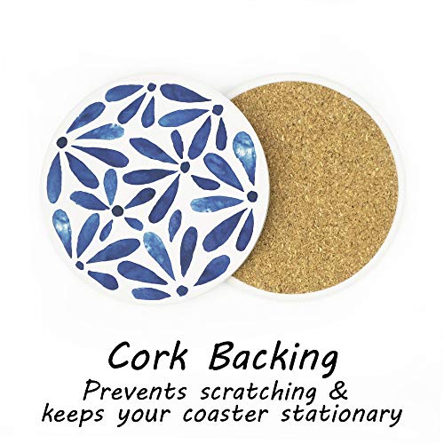 AD Set of 6 Coasters for Drinks Absorbing Round Ceramic Stone Coaster with Cork Base,Tabletop Protection Mat for Mugs and Cups,Office,Kitchen (Indigo Blue) - style: Indigo Blue