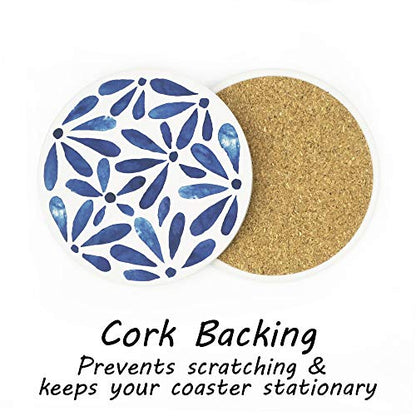 AD Set of 6 Coasters for Drinks Absorbing Round Ceramic Stone Coaster with Cork Base,Tabletop Protection Mat for Mugs and Cups,Office,Kitchen (Indigo Blue) - style: Indigo Blue