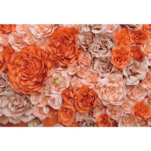 5x3ft Orange Rose Backdrop for Party Rose Gold Floral Paper Flower Wall Photography Background Happy Mother's Day Birthday Bridal Shower Decorations Photographer YouTube Studio Props - color: orange, size: 5x3ft