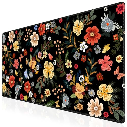 iCasso Desk Matt for Desktop, Cute Desk Pad Mat, XXL Large Mouse Pad, Anti-Slip Big Mousepad with Stitched Edges, Keyboard Pad Mouse Mat for Computer, Work, Gaming (Floral) - color: Floral