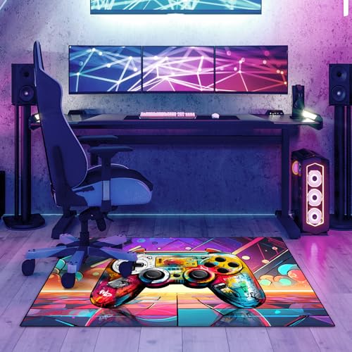 Game Area Rug Teen Boys Carpet, 3D Gaming Rugs Gamepad Controller Mat for Boys Girls Bedroom Playroom, Non-Slip Scrawl Style Gamer Rugs Children Gaming Area Rugs (Scrawl Style 2, 79" x 59") - color: Scrawl Style 2, size: 4'11" x 6'7" (Rectangular)