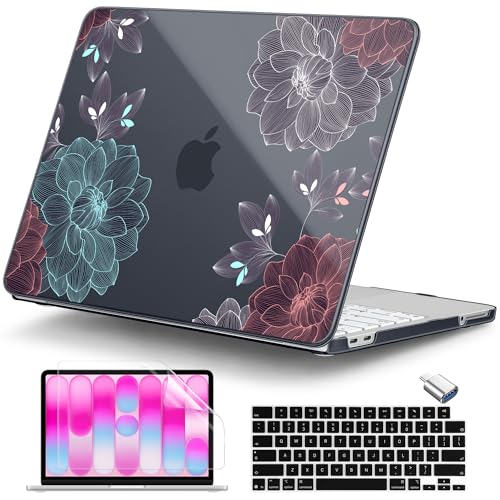 DONGKE Compatible with MacBook Neo 13 Inch Case 2026 A3404 A18 Pro chip & Touch ID, Plastic Hard Shell with Keyboard Cover, Screen Protector & Dust Plugs, Dahlia Flowers - color: Dahlia Flowers