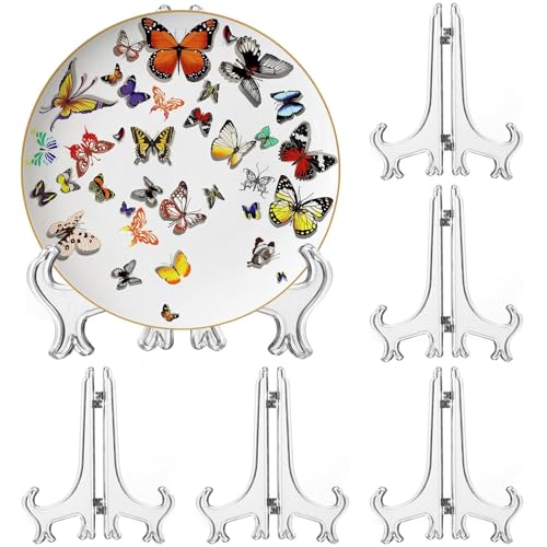 LonlyEagle 6 Pack 10 Inch Clear Plastic Easels or Stand/Plate Holders to Display Pictures or Other Items at Weddings, Plate Stands for Home Decoration, Birthdays, Tables - size: 10 inch