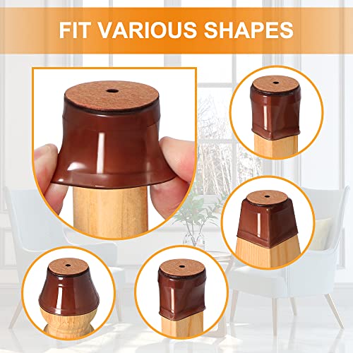 24 Pcs Chair Leg Floor Protectors for Hardwood Floors Silicone Covers to Protect Wood Tile Floors Felt Bottom Furniture Leg Caps Anti-Scratch Reduce Noise (Fit:0.9"-1.29") - color: Brown-24pcs, size: Universal S