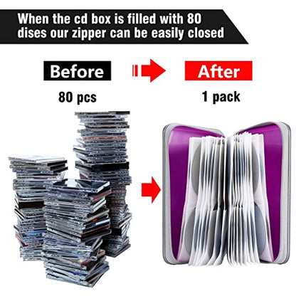 Siveit CD/DVD Case Holder, 80 Capacity Hard Plastic Disc Cases Storage Binder for Car, Home, Office, Travel (Purple) - color: Purple