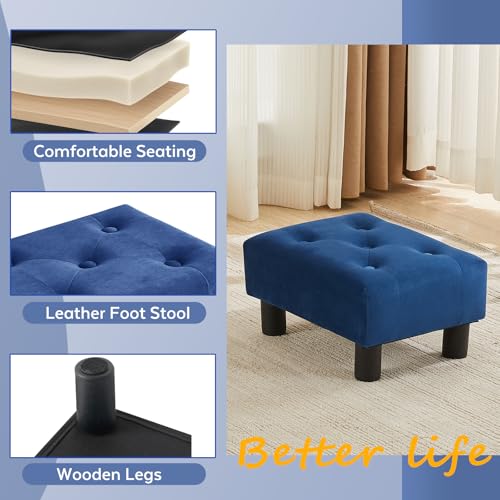 Small Foot Stool Ottoman, Velvet Footstool Ottoman Foot Rest for Couch, Rectangle Footstools and Ottomans Small for Living Room, Entryway and Bedroom (Blue) - color: Blue (Velvet)