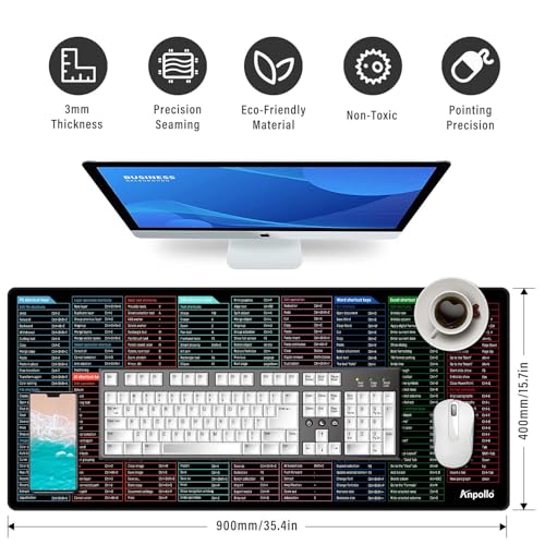 Large Excel Shortcut Mouse Pad, Extended Office Mousepad with Stitched Edges, Non-Slip Base Keyboard Mat for Desk, Gaming Mouse Pads for Office and Home, 35.4x15.7inches, Back to School - color: Multi
