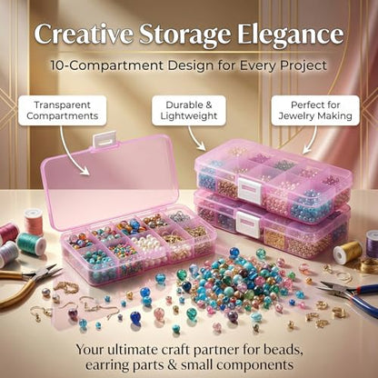 4-Pack Clear Pink Plastic Storage Boxes, 10-Compartment Durable Small Organizer Containers with Latching Closure, Ideal for Jewelry, Beads, Fishing Tackle, and Electronic Components - color: Pink