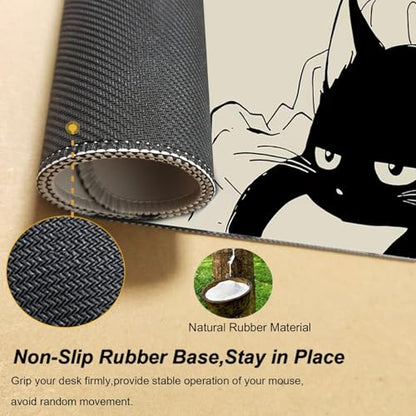 Gaming Mouse Pad XL Extended Anime Mouse Pad 31.5x11.8 inch, Large Cute Kawaii Big Computer Mouse Mat Desk Pad with Non-Slip Rubber Base and Stitched Edge for Home Office-Black Cat - color: Black Sleeping Cat, size: 31.5L x 11.8W inches