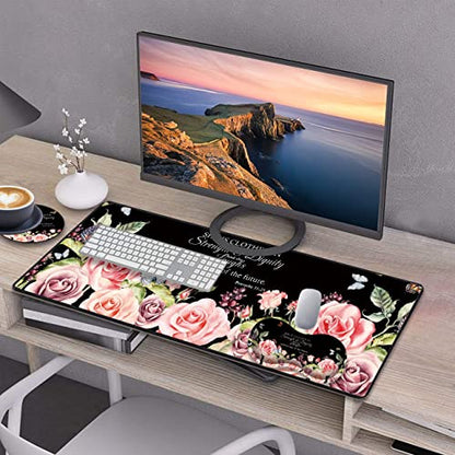 Desk Pad Gaming Mouse Pad + Wrist Rest Support Pad + Coaster, 31.5" × 11.8" Durable Non-Slip Extended Computer Mouse Pad, Suitable for Office and Home, Bible Verses Proverbs 31:25 - color: Bible Verses Proverbs 31:25