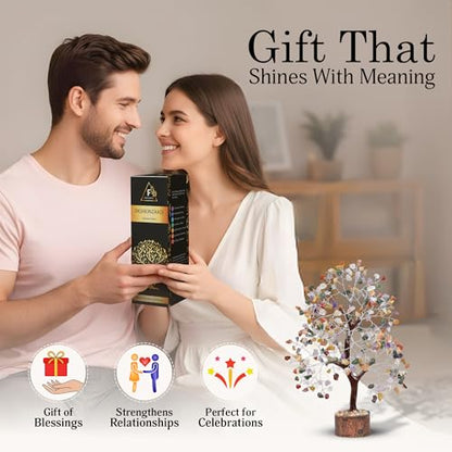 FASHIONZAADI Premium Crystal Tree of Life – 7 Chakra Tree for Healing, Positive Energy, Luck & Manifestation – Gift-Ready Packaging – Ethically Handcrafted Spiritual Gifts for mom - color: Mix Chakra Silver Wire
