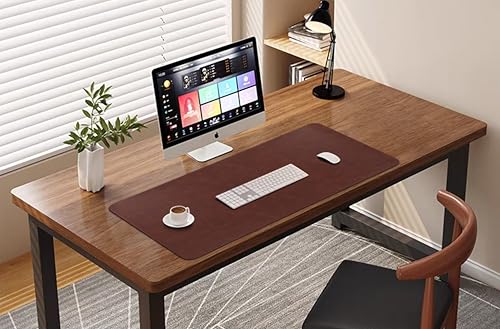 Soft Anti-Curl Faux PU Desk Mat 31.5"x15.7", Waterproof Heat Safe Non-Slip Vintage Desk Pad, Stitched Edge Wipeable Tear Resistant Desktop Protector for Work from Home Office (Brown) - color: Brown, size: 31.5"x15.7"