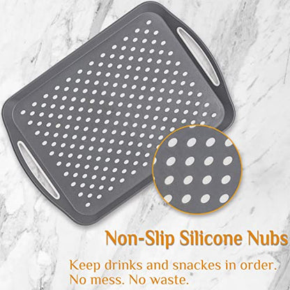 17.7" x 12.5" Anti-Slip Serving Trays with Handles, 3 Pcs X-Large Rectangular Food Serving Tray for Lap, Food Trays for Eating on Couch, Reusable and Durable, Grey - color: Gray
