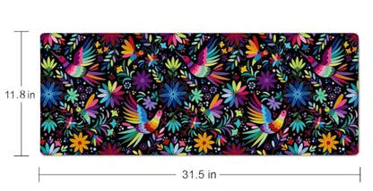 Ornate Ethnic Mexican Patter Desk Mat Black Large Extended Mouse Pad XL Desk Pad Gaming Mousepad Keyboard Mouse Mat for Computer Laptop 31.5''X11.8'' Non-Slip Rubber Base with Stitched Edges - color: Ornate Ethnic Mexican Patter