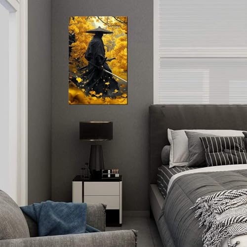 Bushido Wall Art for Living Room Bedroom - Japanese Samurai Wall Decor Samurai Picture Japanese Poster Canvas Framed Artwork Ready to Hang(12''W x 16''H) - color: samurai art-10, size: 12"L x 16"W