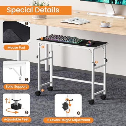 Snughome Mobile Keyboard Tray with Mouse Pad, Height Adjustment 21.6"-31.1", Keyboard Standing Desk, Rolling Under-Desk Extender with Lockable Casters, Desk Accessories for Home Office, White - color: White