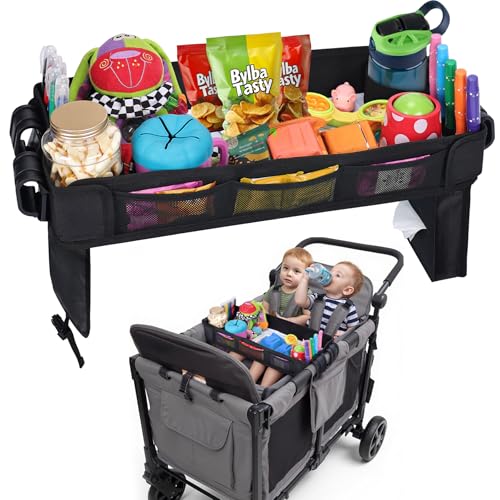 Babenest Stroller Snack Tray for Wonderfold Wagon W4, Foldable Thickened Snack Tray with Cup Holder, Storage Mesh Bag & Pen Slot, Easy to Clean Snack Board for Drawing - size: W4