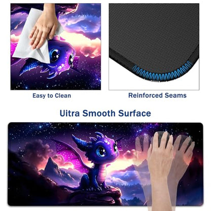 Large Mouse Pad + Keyboard Wrist Rest Set, Extended Gaming Mousepad (31.5X11.8 inch) with Non-Slip Rubber, Ergonomics Memory Foam Mouse Wrist Rest Support, Cute Baby Dragon Pattern XXL Desk Pad - color: Yu-Mouse Pad-3-B49