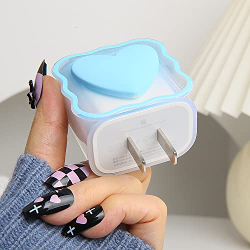 Compatible with iPhone 18W/20W USB-C Charger Cover Lovely 3D Love Heart Waves Clear Soft Charger Protector Cute Cable Saver for iPhone 11 12 13 14 Pro Max Fast Power Adapter, Blue 1 (5in1) - color: Blue 1 (5 in 1)