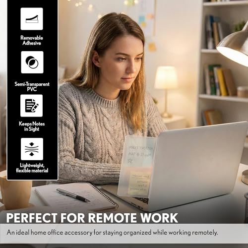 Computer Monitor Memo Board 2 Pack Sticky Note Holder, Semi-Transparent Flexible PVC, Monitor Adhesive Message Boards, Desk Accessories & Workspace Organizers, 12" L x 3" W, Non-Acrylic - size: 2 Pack