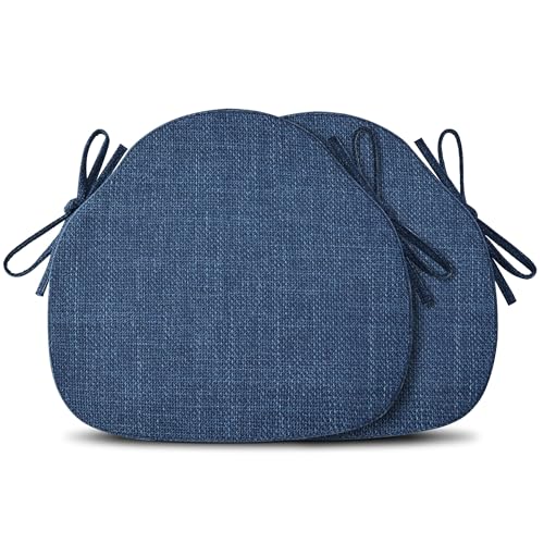 Shinnwa Kitchen Chair Cushions Set of 2, High-Resilience Foam Windsor Seat Pads, Dining Chair Cushions with Ties & Textured Cover, 2 Pack, 16.5 x 15.5 x 2, Navy Blue - color: Navy Blue, size: 2 Count (Pack of 1)