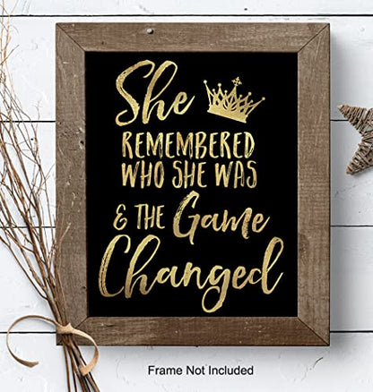 Inspiration Motivational poster for Woman - She Remembered Who She Was And the Game Changed - Teen Girls Women Bedroom Wall Art & Decor - Encouragement Gift - Motivation Saying Poster 8x10