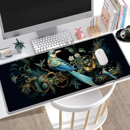 Large Gaming Mouse Pad + Mouse Wrist Rest Pad + Coaster Combination, 31.5 "x 11.8" Durable Non-Slip Extension Table Mat, Suitable for Office and Home, Bird Leaf - color: Bird Leaf