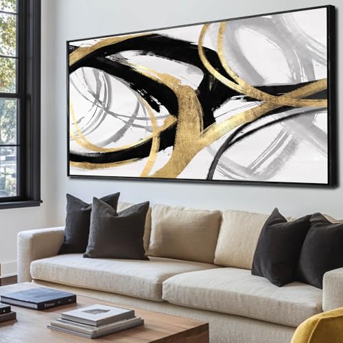 Abstract Wall Art Pictures for Living Room Gold Wall Decor Line Art for Bedroom Kitchen Home Office Decoration Framed Art 24"x48" - color: Gold, size: 48"L x 24"W