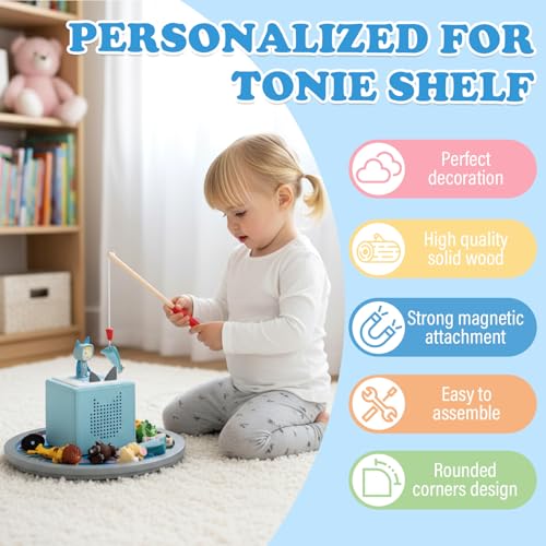 360° Round Turntable for Tonies Figures Storage, Fun Fishing Game with Magnetic Hook to “Catch” for Tonies Characters, Ocean Theme Wooden Organizer Storage Shelf Display for Toniebox 1/2 - color: Ocean, size: 1-Tier Turntable for Tonie