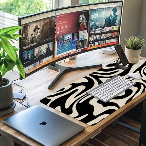 iCasso Desk Mat, XXL Large Gaming Mouse Pad, Anti-Slip Rubber Base Mousepad with Stitched Edges, Keyboard Mouse Mat Big Desk Pad for Work, Game, Office, Home, Zebra Black - color: Black Topographic