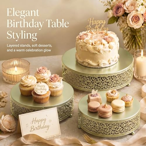 3-Piece Metal Cake Stand Set, Round Buffet Risers (8 to 12 Inch) – Sturdy Dessert Cupcake Pastry Candy Plate Stands for Wedding, Birthday Party & Event (3P-Gold) - color: Gold, size: 3P-Round(8IN to 12 IN)