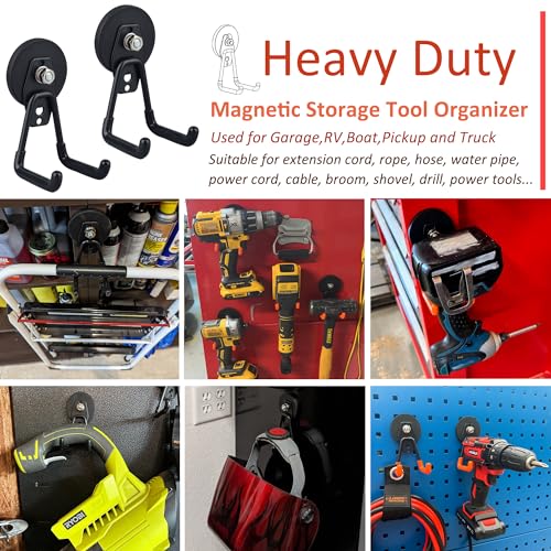 ULIBERMAGNET Heavy Duty Magnetic Garage Hooks,3 Pack Strong Large Magnet Hooks for Power Drill,Garden Tools,Hose,Pegboard,Garage, Workshop,Magnetic Storage Hook for Indoor Outdoor Hanging(Black) - style: 2.59" Medium L Black 3PC