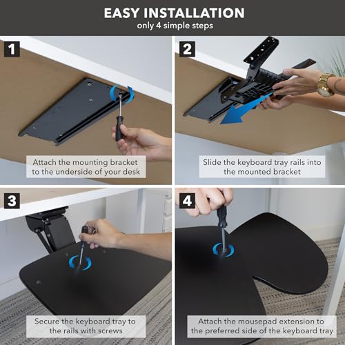 Mount-It! Under Desk Keyboard Tray, Adjustable Slide-Out Keyboard & Mouse Platform, 20.5" W × 11" D, Ergonomic Wrist Rest, Tilt & Swivel, Heavy-Duty Bolt-On Keyboard Drawer for Home Office, Black - color: Black