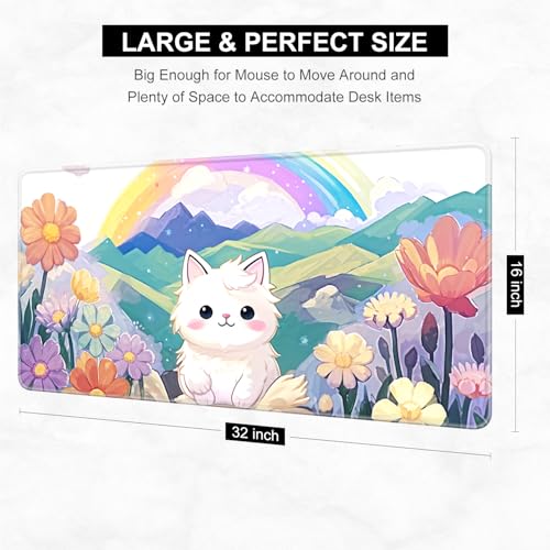 Desk Pad, 32" x 16" XXXL Extended Large Gaming Mouse Pad, Desktop Decor Desk Mat, Men Women Office Supplies and Accessories, Cute Anime Mouse Mat for Laptop & Keyboard, Rainbow Cute Cat - color: Rainbow Cute Cat