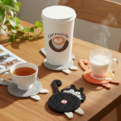 Cat Coasters, 3PCS Cat Gift for Cat Lovers, Gift for Her, Funny Gifts, Coasters for Drinks (White, Black, Grey) - color: Cat Coasters a