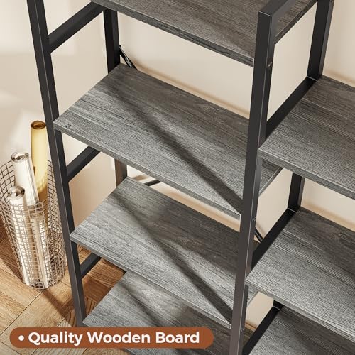 SUPERJARE Triple Bookshelf, Bookcase with 14 Open Display Shelves, Wide Book Shelf Book Case for Home & Office, 5 Tier, Grey - color: Grey, size: 5 Tier