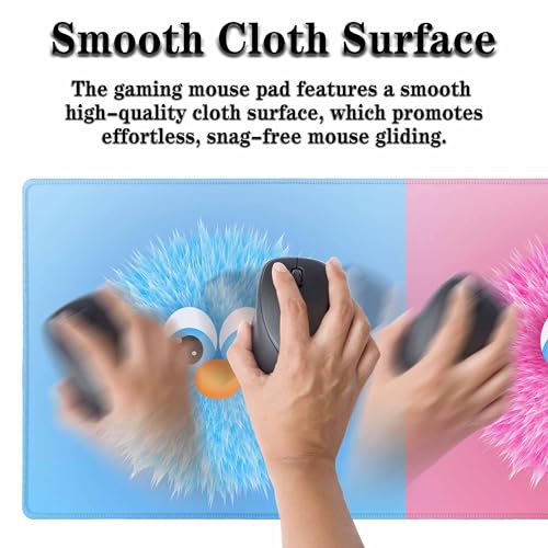 Cute Fuzzy Cartoon Characters Gaming Mouse Pad Blue Pink Kawaii Animal Designs Large Full Desk Keyboard Mousepad for Computer,Home,Office 35.4"X15.7" - color: Fuzzy characters