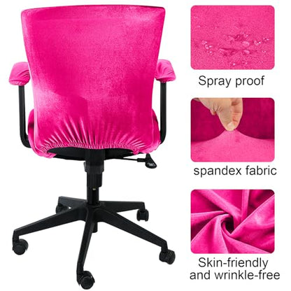 Tallew 4 Pcs Office Chair Covers Set Computer Universal Protective Stretchable Chair Seat Covers Desk Armrest Slipcovers Pads Office Cushion Backrest for Rotating(Rose Red) - color: Rose Red